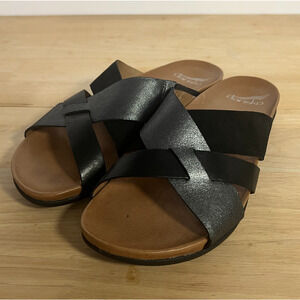 Dansko Joanna Strappy Slides Sandal Womens SZ 39 US 8.5 Metallic Black slip on